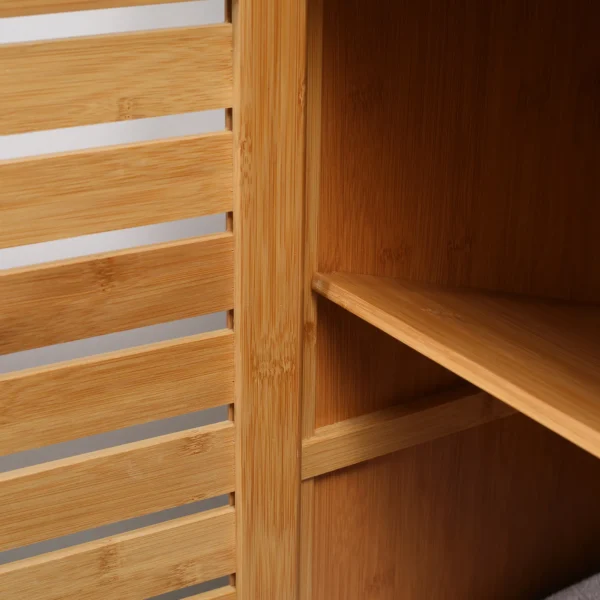 Badkamerkast, badkamerdressoir met lamellendeuren, badplank, bamboehout, natuurhout 10