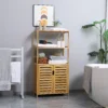 Badkamerkast, badkamerdressoir met lamellendeuren, badplank, bamboehout, natuurhout 2