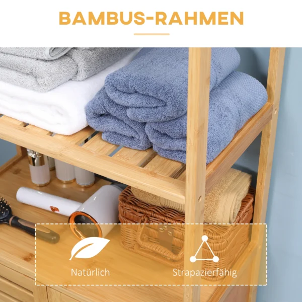 Badkamerkast, badkamerdressoir met lamellendeuren, badplank, bamboehout, natuurhout 6