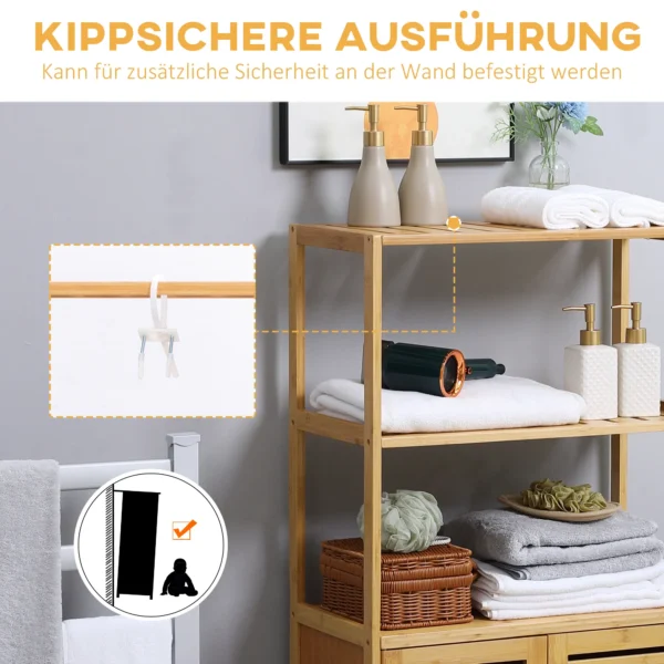 Badkamerkast, badkamerdressoir met lamellendeuren, badplank, bamboehout, natuurhout 8