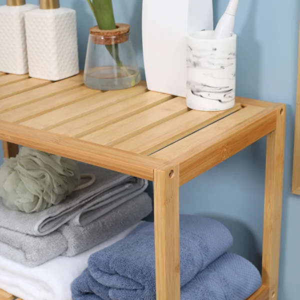 Badkamerkast, badkamerdressoir met lamellendeuren, badplank, bamboehout, natuurhout 9