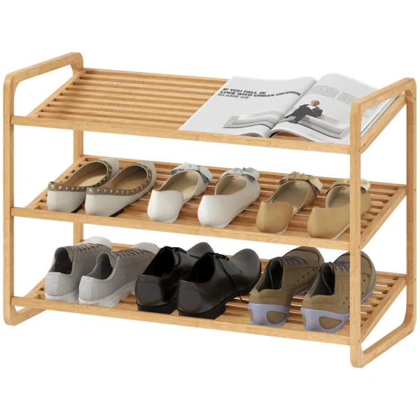 Bamboe rek, schoenenrek, gangrek, 3 traps ontwerp, 30 kg draagvermogen, hout 1