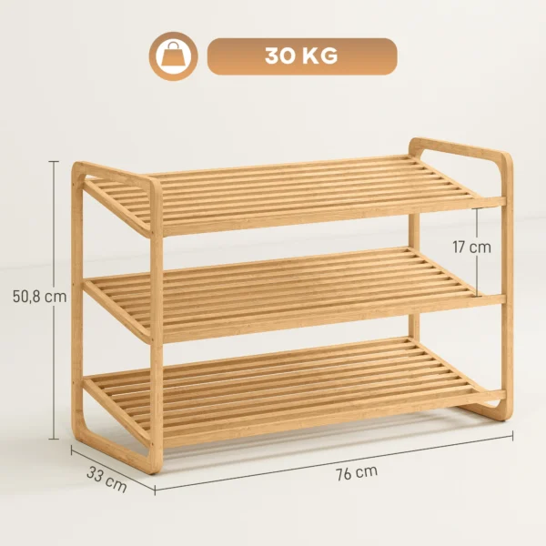 Bamboe rek, schoenenrek, gangrek, 3 traps ontwerp, 30 kg draagvermogen, hout 4