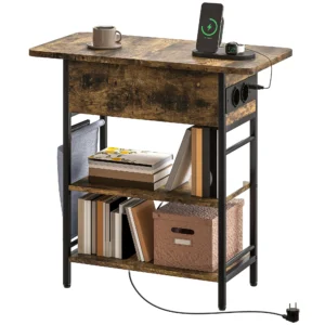 Bijzettafel nachtkastje met stekkerdoos, 2 niveaus, usb aansluitingen opbergruimte 60 x 29,8 x 58,5 cm rustiek bruin 1
