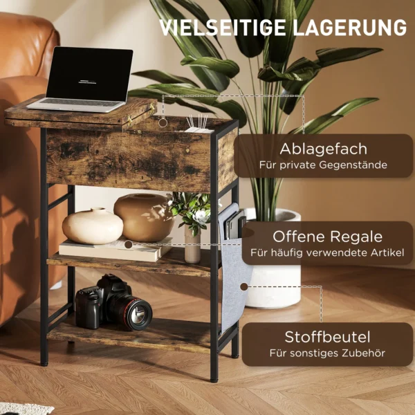 Bijzettafel nachtkastje met stekkerdoos, 2 niveaus, usb aansluitingen opbergruimte 60 x 29,8 x 58,5 cm rustiek bruin 6