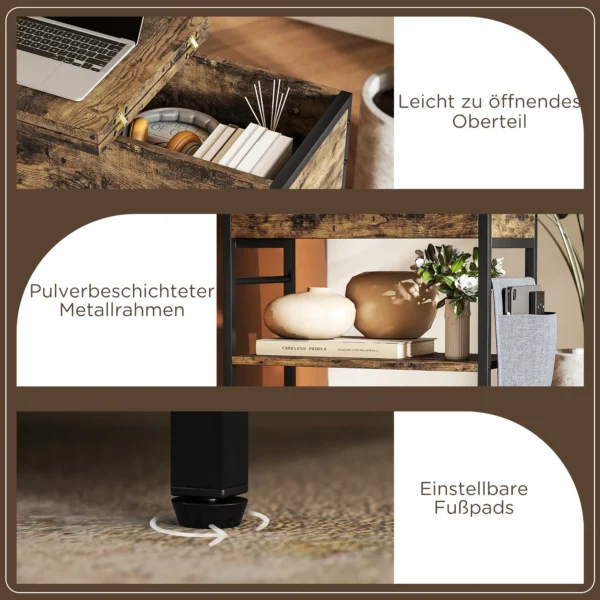 Bijzettafel nachtkastje met stekkerdoos, 2 niveaus, usb aansluitingen opbergruimte 60 x 29,8 x 58,5 cm rustiek bruin 7