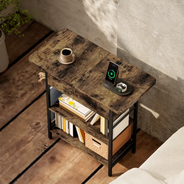Bijzettafel nachtkastje met stekkerdoos, 2 niveaus, usb aansluitingen opbergruimte 60 x 29,8 x 58,5 cm rustiek bruin 8