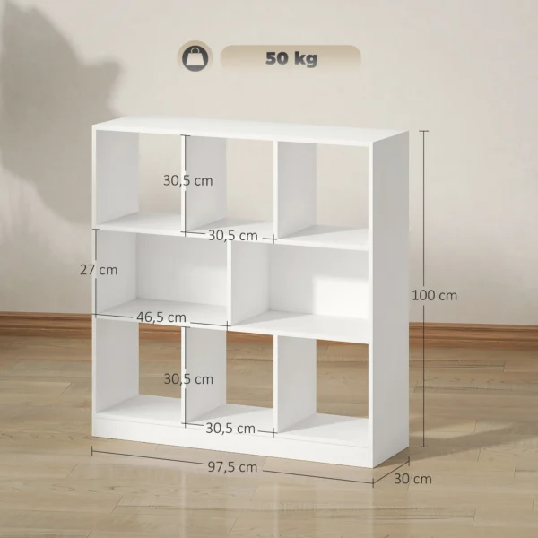 Boekenkast staande kast, 8 planken, 97,5 x 30 x 100 cm, wit 4