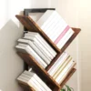 Boekenkast staande kast met 9 niveaus smalle kast in boomvorm voor kantoor, rustiek bruin 9