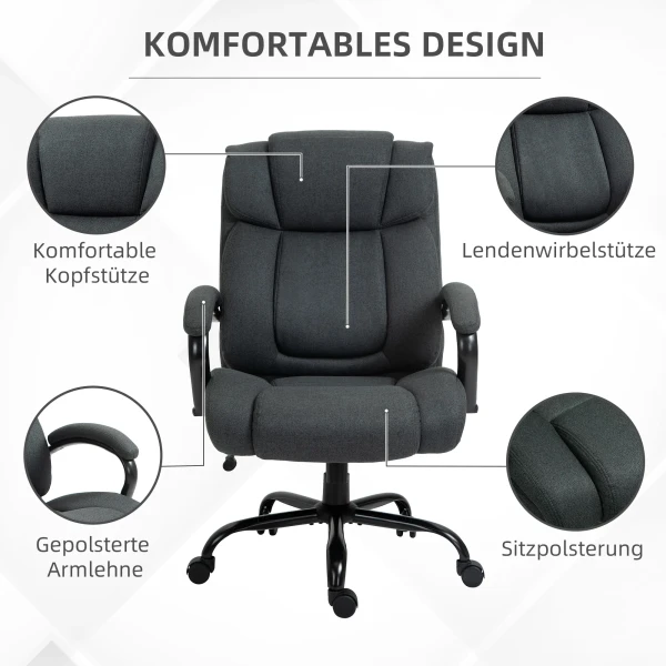 Bureaustoel, ergonomische bureaustoel, draaistoel met gevoerde armleuning, tot 220 kg belastbaar, grijs 10