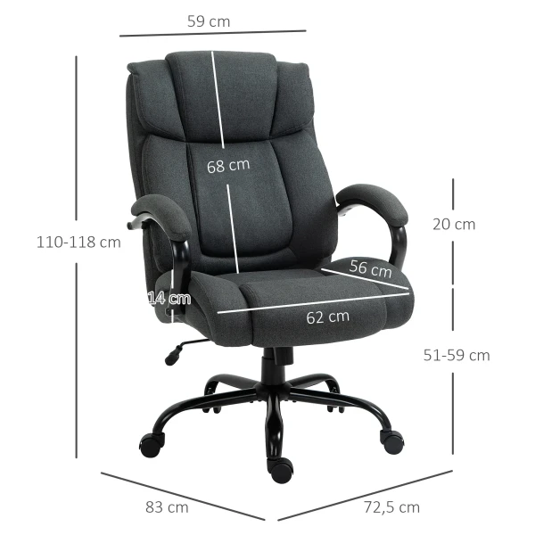 Bureaustoel, ergonomische bureaustoel, draaistoel met gevoerde armleuning, tot 220 kg belastbaar, grijs 4