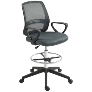 Bureaustoel ergonomische bureaustoel met armleuningen en verstelbare voetenring netbekleding grijs 1