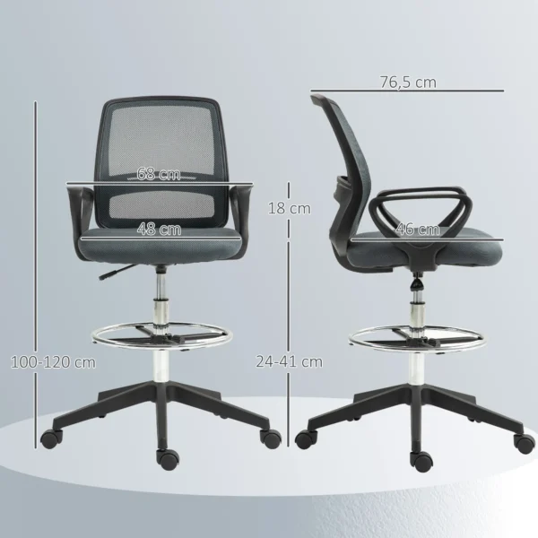 Bureaustoel ergonomische bureaustoel met armleuningen en verstelbare voetenring netbekleding grijs 4