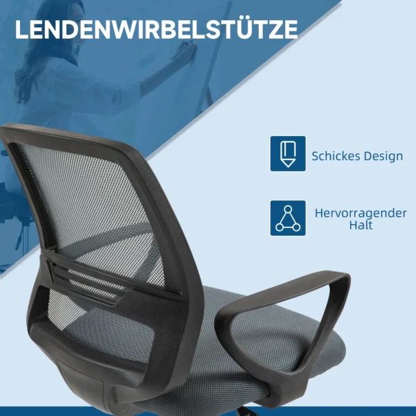 Bureaustoel ergonomische bureaustoel met armleuningen en verstelbare voetenring netbekleding grijs 6