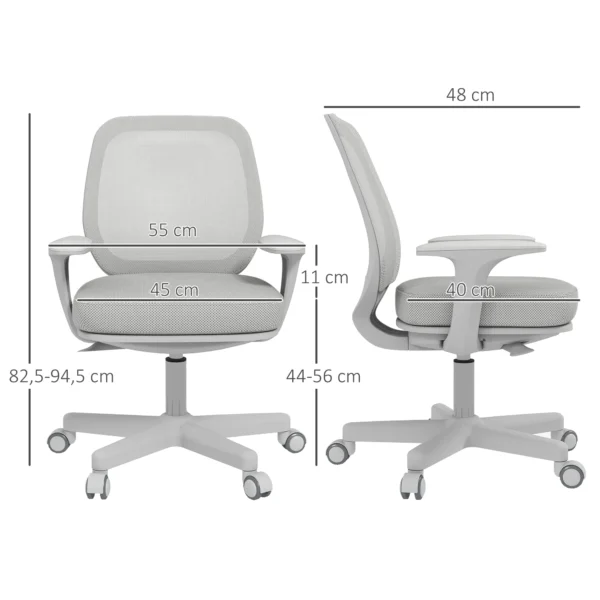 Bureaustoel, ergonomische bureaustoel met draaifunctie, in hoogte verstelbaar 55 x 48 x 82,5 94,5 cm grijs 4
