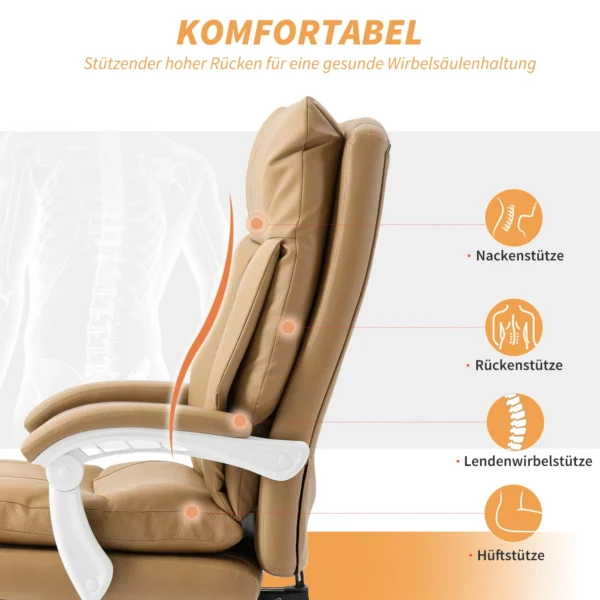 Bureaustoel ergonomische bureaustoel met lendensteun, opklapbare armleuning, voetensteun lichtbruin 5
