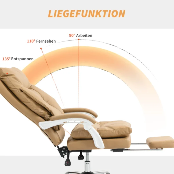 Bureaustoel ergonomische bureaustoel met lendensteun, opklapbare armleuning, voetensteun lichtbruin 7
