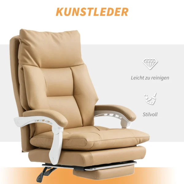Bureaustoel ergonomische bureaustoel met lendensteun, opklapbare armleuning, voetensteun lichtbruin 9