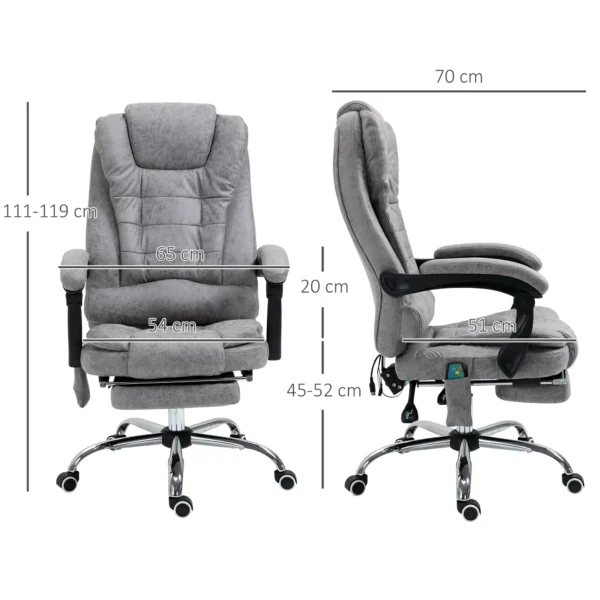 Bureaustoel met massagefunctie, ergonomische bureaustoel met lig & verwarmingsfunctie, afstandsbediening, grijs 4