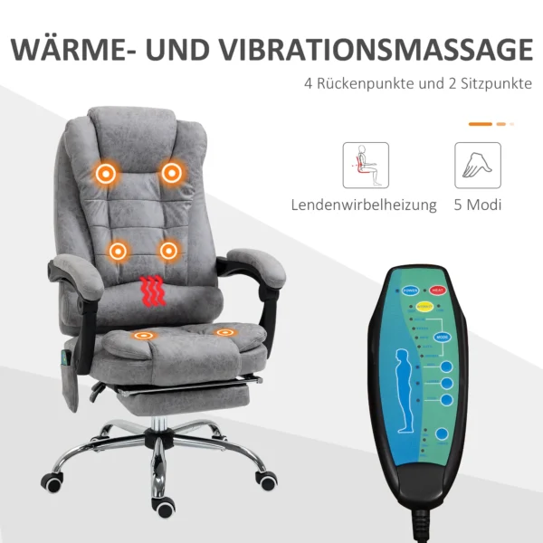 Bureaustoel met massagefunctie, ergonomische bureaustoel met lig & verwarmingsfunctie, afstandsbediening, grijs 5