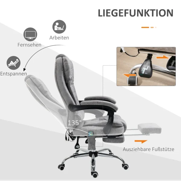 Bureaustoel met massagefunctie, ergonomische bureaustoel met lig & verwarmingsfunctie, afstandsbediening, grijs 6