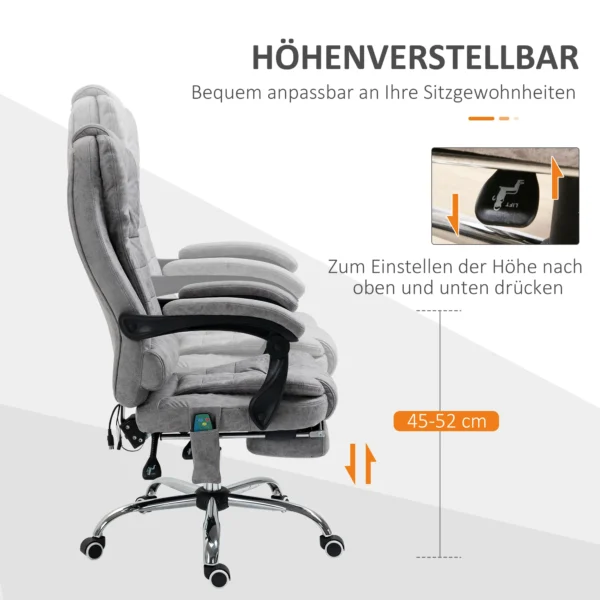Bureaustoel met massagefunctie, ergonomische bureaustoel met lig & verwarmingsfunctie, afstandsbediening, grijs 7