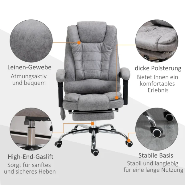 Bureaustoel met massagefunctie, ergonomische bureaustoel met lig & verwarmingsfunctie, afstandsbediening, grijs 9