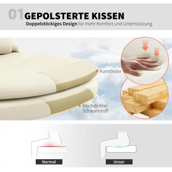 Bureaustoel zonder armleuningen met kunstlederen bekleding, bureaustoel met wieltjes, extra kussen, in hoogte verstelbaar, verrijdbaar, beige 5