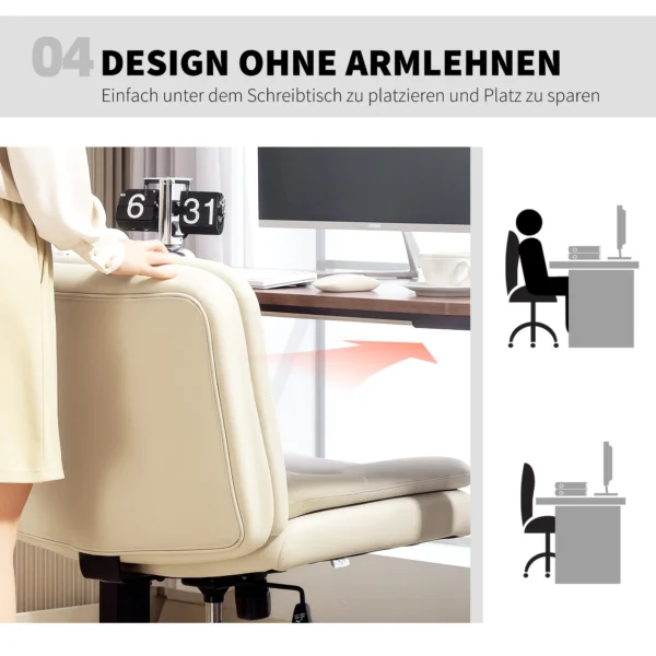 Bureaustoel zonder armleuningen met kunstlederen bekleding, bureaustoel met wieltjes, extra kussen, in hoogte verstelbaar, verrijdbaar, beige 7