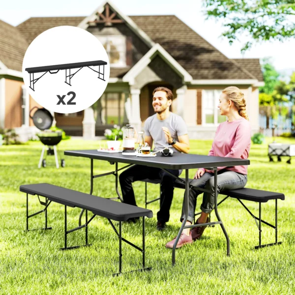 Campingbank, kunststof buitenbank, 240 kg draagvermogen, zwart 2
