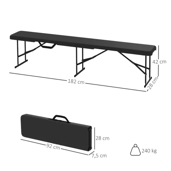 Campingbank, kunststof buitenbank, 240 kg draagvermogen, zwart 4