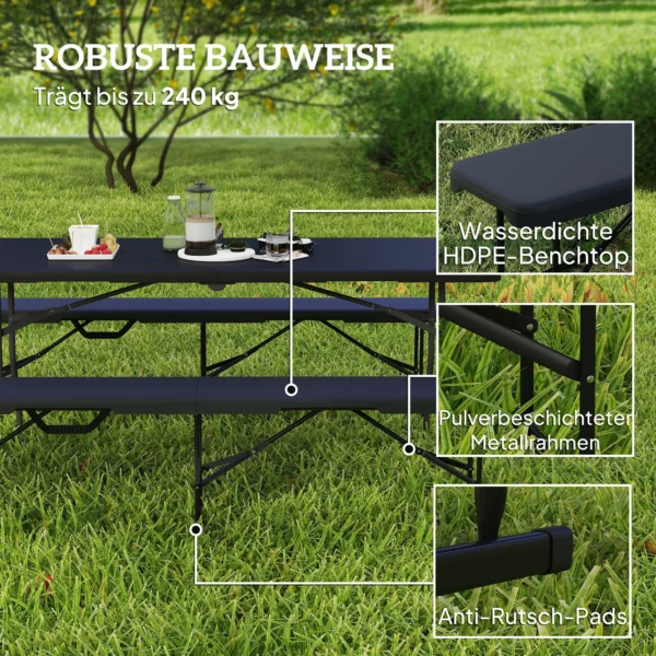 Campingbank, kunststof buitenbank, 240 kg draagvermogen, zwart 6