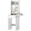 Compacte kaptafel met spiegel en led verlichting, klapbare tafelblad, openere planken, lade, mdf, wit 1