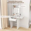 Compacte kaptafel met spiegel en led verlichting, klapbare tafelblad, openere planken, lade, mdf, wit 7