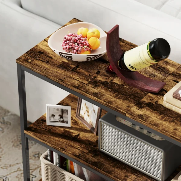 Console tafel, bijzettafel met 3 laags plank, spaanplaat, metaal, lichtbruin 10