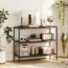 Console tafel, bijzettafel met 3 laags plank, spaanplaat, metaal, lichtbruin 2