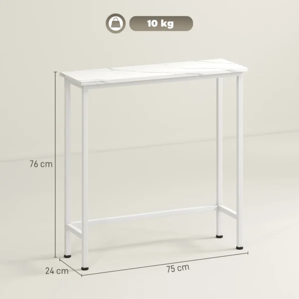 Console tafel gangtafel met verstelbare voetkussentjes, kantelbeveiliging 75 x 24 x 76 cm voor kleine ruimte wit 4