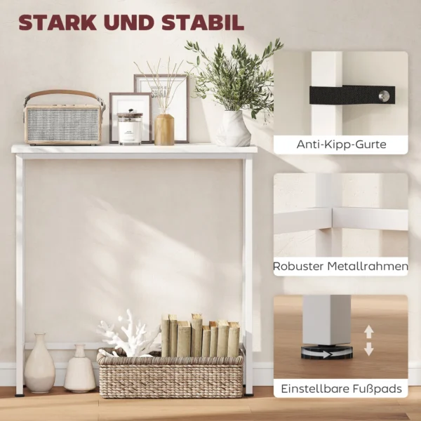 Console tafel gangtafel met verstelbare voetkussentjes, kantelbeveiliging 75 x 24 x 76 cm voor kleine ruimte wit 6