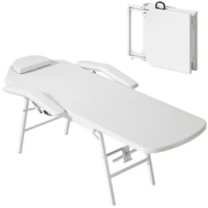 Draagbare massagetafel, opvouwbare massageliege met kunstleren bekleding, schuimvulling, stalen frame, wit 1