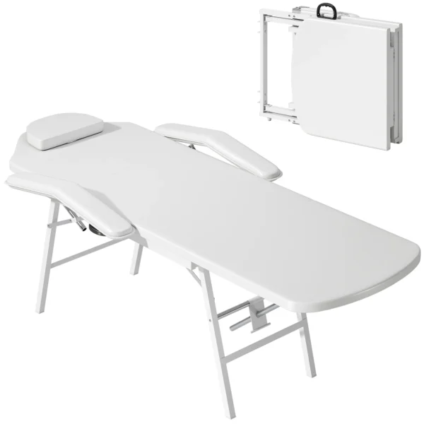 Draagbare massagetafel, opvouwbare massageliege met kunstleren bekleding, schuimvulling, stalen frame, wit 1