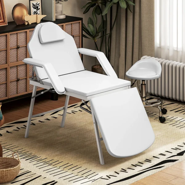 Draagbare massagetafel, opvouwbare massageliege met kunstleren bekleding, schuimvulling, stalen frame, wit 2