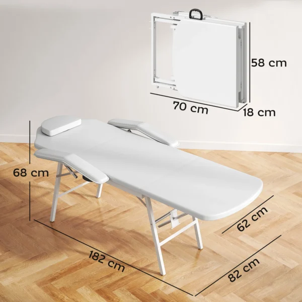 Draagbare massagetafel, opvouwbare massageliege met kunstleren bekleding, schuimvulling, stalen frame, wit 4