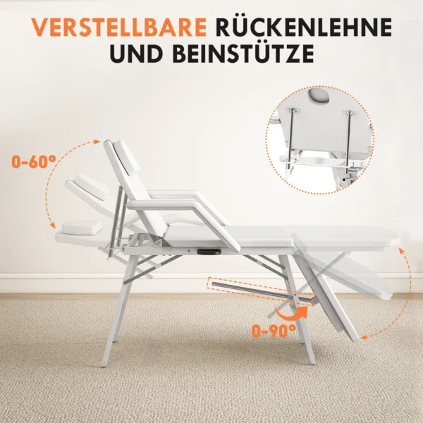 Draagbare massagetafel, opvouwbare massageliege met kunstleren bekleding, schuimvulling, stalen frame, wit 5