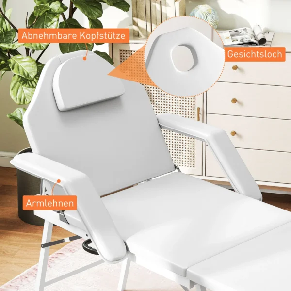 Draagbare massagetafel, opvouwbare massageliege met kunstleren bekleding, schuimvulling, stalen frame, wit 8