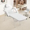 Draagbare massagetafel, opvouwbare massageliege met kunstleren bekleding, schuimvulling, stalen frame, wit 9