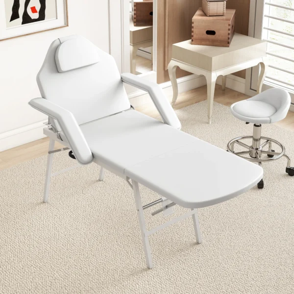 Draagbare massagetafel, opvouwbare massageliege met kunstleren bekleding, schuimvulling, stalen frame, wit 9
