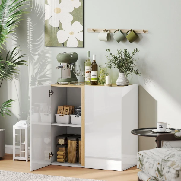 Dressoir, sideboard met soft close deuren, aanpasbaar rek, voor woonkamer, keuken, eetkamer, wit 2