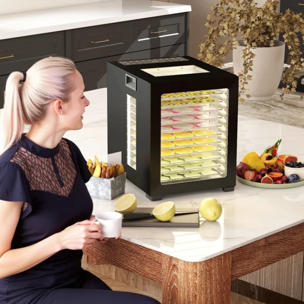 Droogautomaat, 850 w, temperatuurregelaar 40 70°c, 48 uur timer, 12 inlegvellen roestvrij staal zwart 2