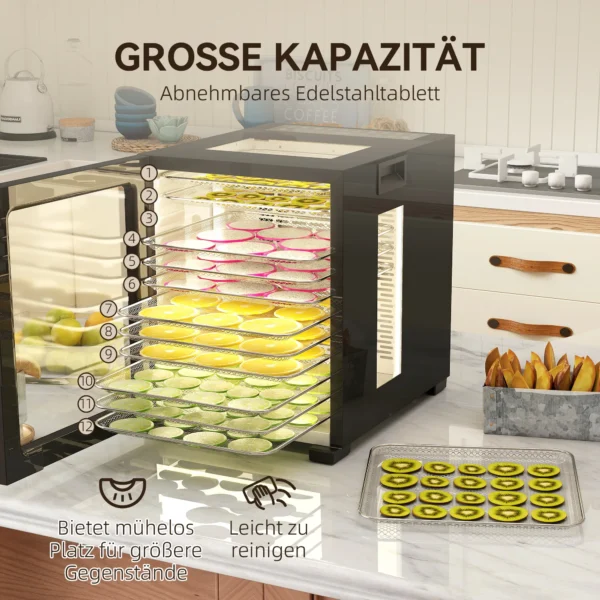 Droogautomaat, 850 w, temperatuurregelaar 40 70°c, 48 uur timer, 12 inlegvellen roestvrij staal zwart 5