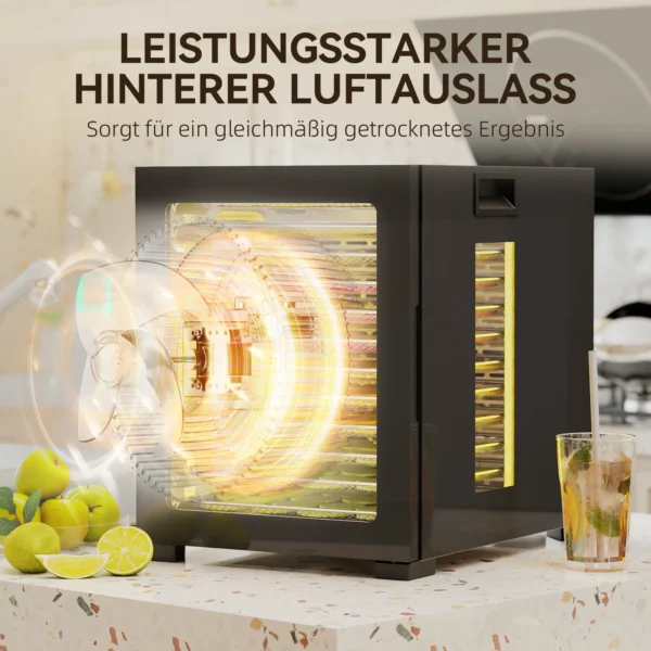 Droogautomaat, 850 w, temperatuurregelaar 40 70°c, 48 uur timer, 12 inlegvellen roestvrij staal zwart 6